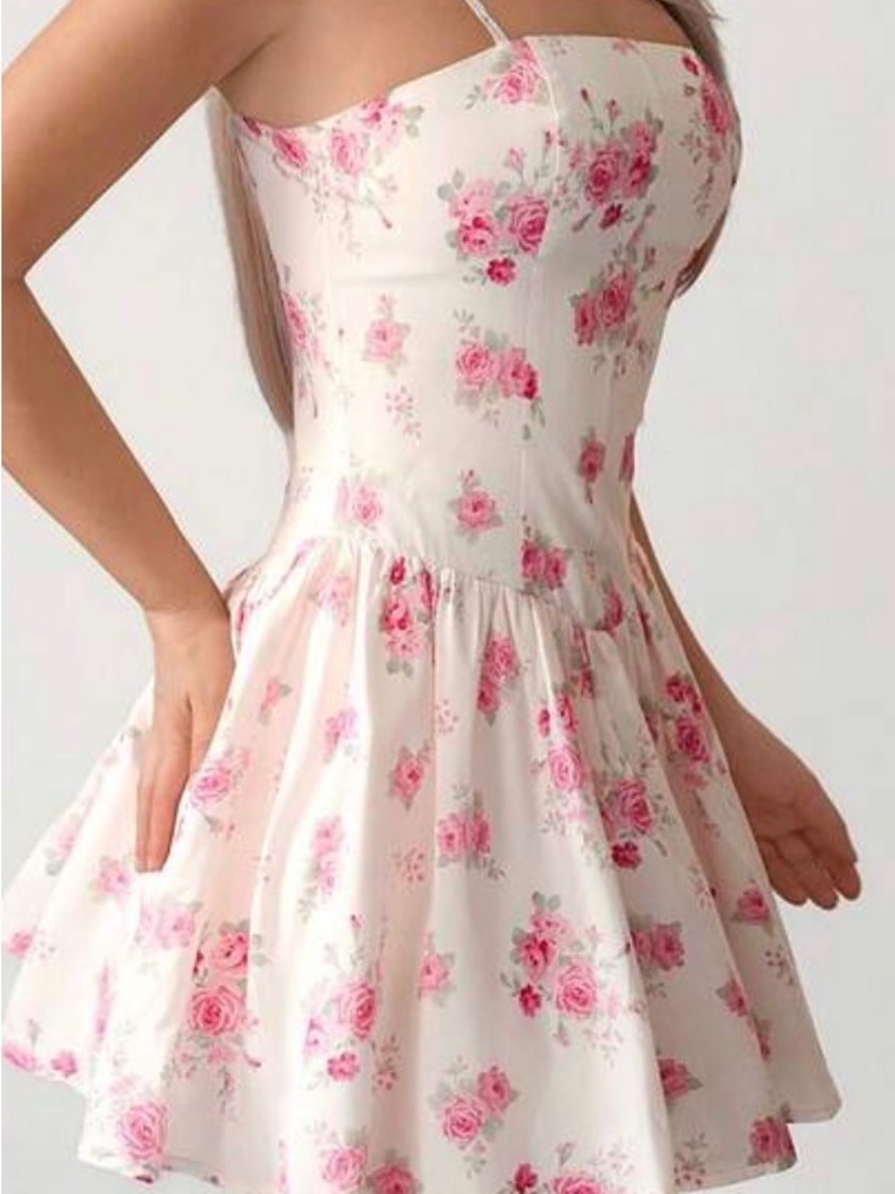 Altar'd State Pink Rose Spaghetti-Strap Mini Dress on Cream